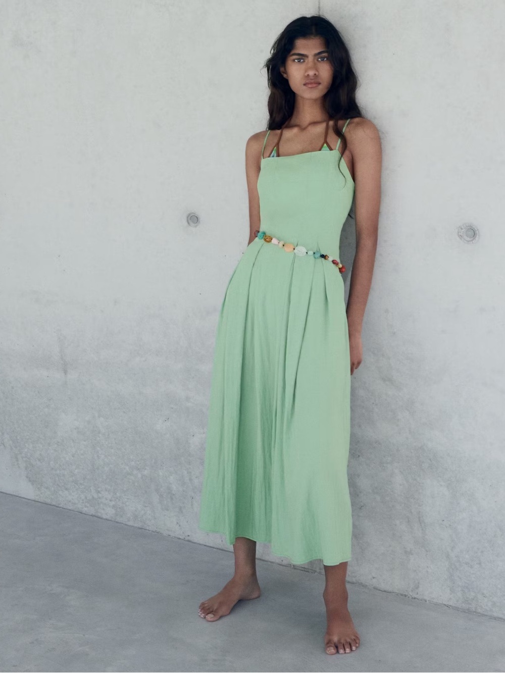 Mango Mint Green midi dress with pleats NWT